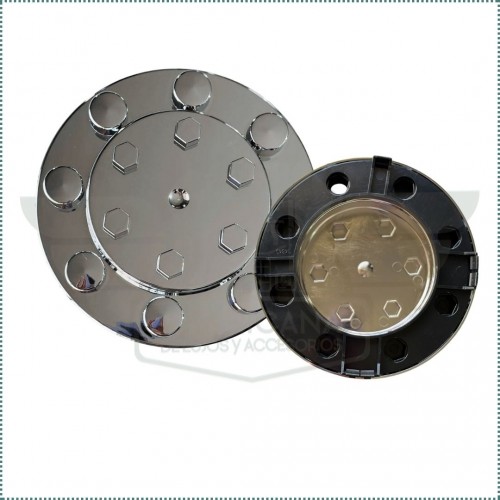 TAPA EJE DELANTERO EN ABS CROMADO, CON TAPA TUERCAS